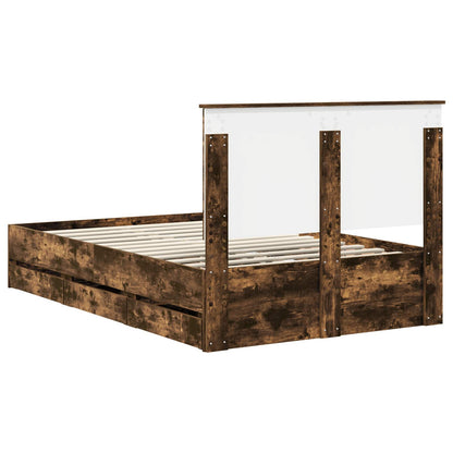 vidaXL Bed Frame with Drawer Smoked Oak 120 x 190 cm Engineer Wood