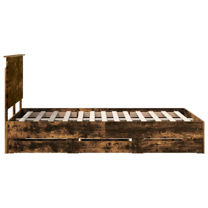 vidaXL Bed Frame with Drawer Smoked Oak 120 x 190 cm Engineer Wood