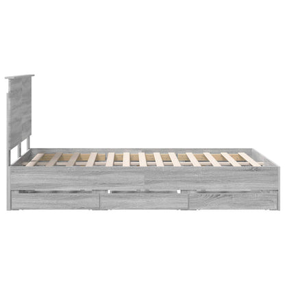 vidaXL Bed Frame with Drawer Grey Sonoma 120 x 190 cm Engineer Wood