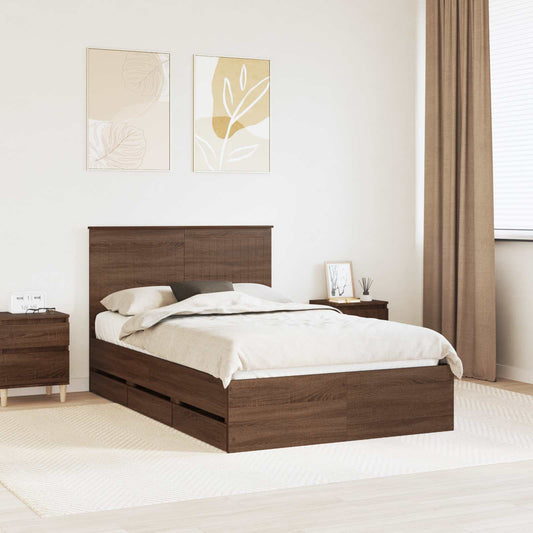 vidaXL Bed Frame with Drawer Brown Oak 120 x 190 cm Engineer Wood