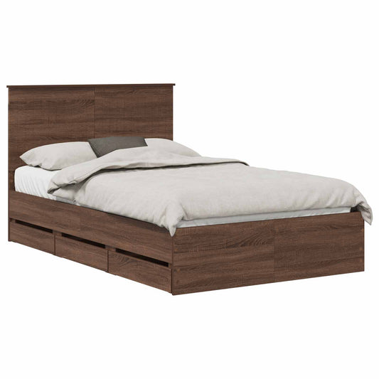 vidaXL Bed Frame with Drawer Brown Oak 120 x 190 cm Engineer Wood