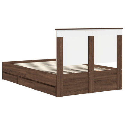 vidaXL Bed Frame with Drawer Brown Oak 120 x 190 cm Engineer Wood