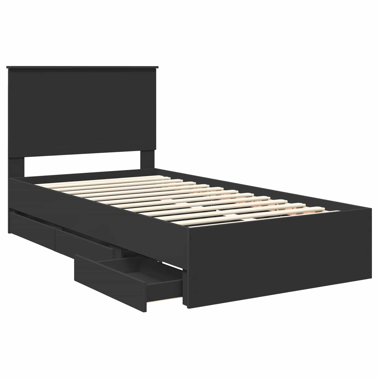 vidaXL Bed Frame with Drawer Black 100 x 200 cm Engineer Wood