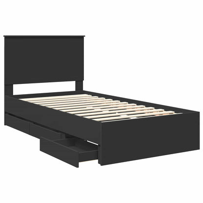 vidaXL Bed Frame with Drawer Black 100 x 200 cm Engineer Wood
