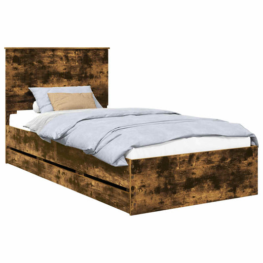 vidaXL Bed Frame with Drawer Smoked Oak 100 x 200 cm Engineer Wood