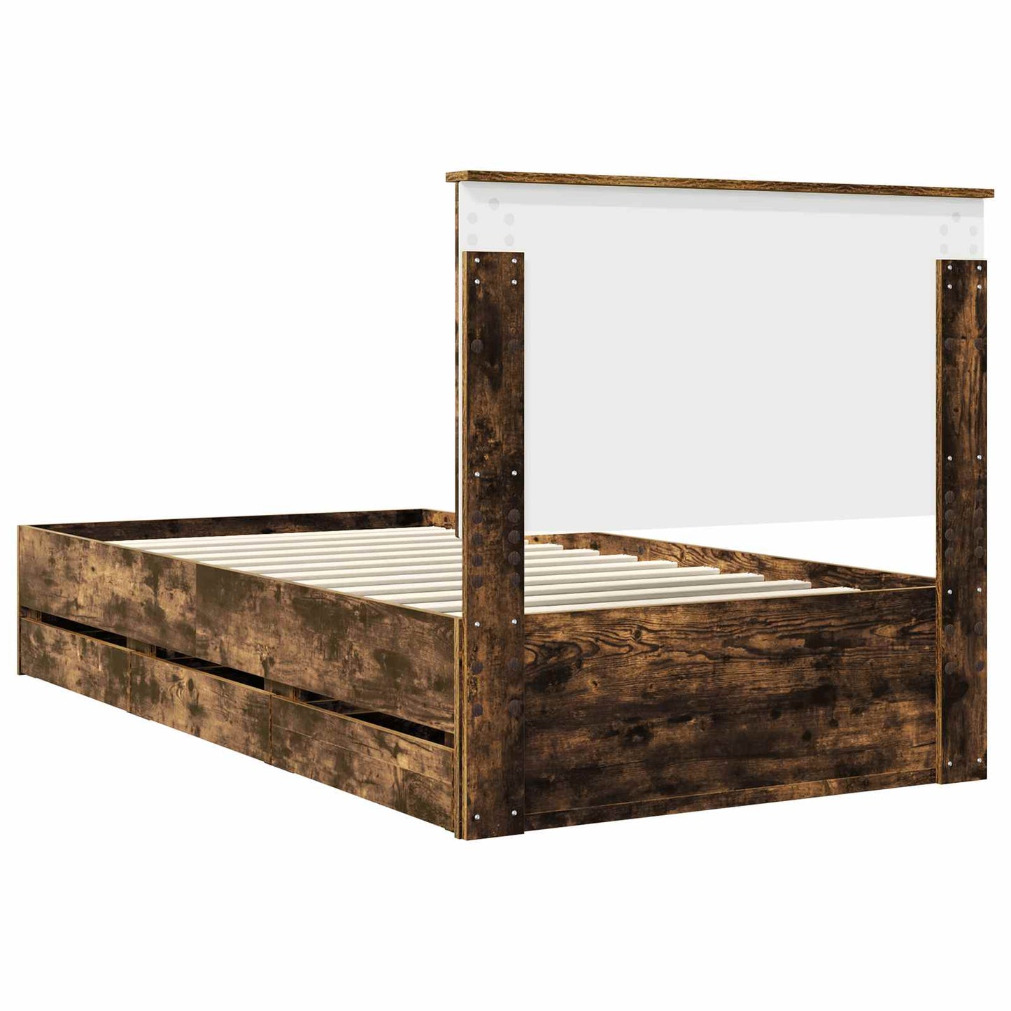 vidaXL Bed Frame with Drawer Smoked Oak 100 x 200 cm Engineer Wood