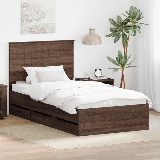 vidaXL Bed Frame with Drawer Brown Oak 100 x 200 cm Engineer Wood