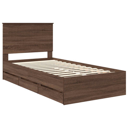 vidaXL Bed Frame with Drawer Brown Oak 100 x 200 cm Engineer Wood
