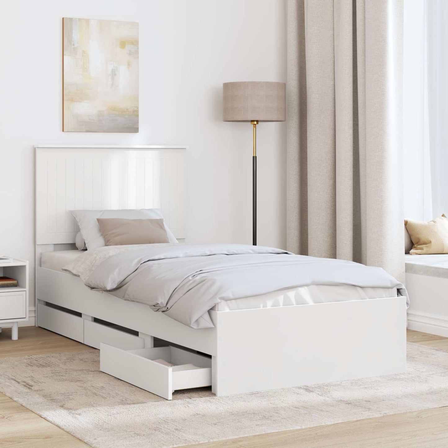 vidaXL Bed Frame with Drawer White 90 x 200 cm Engineer Wood