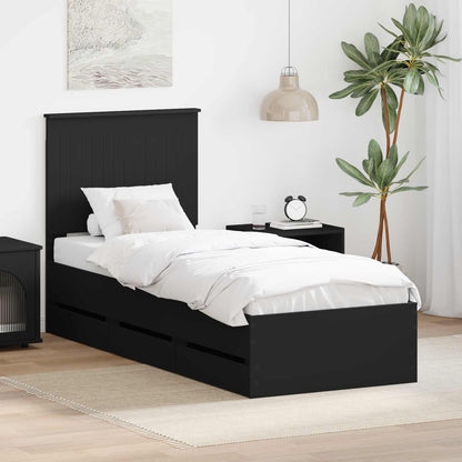 vidaXL Bed Frame with Drawer Black 90 x 200 cm Engineer Wood