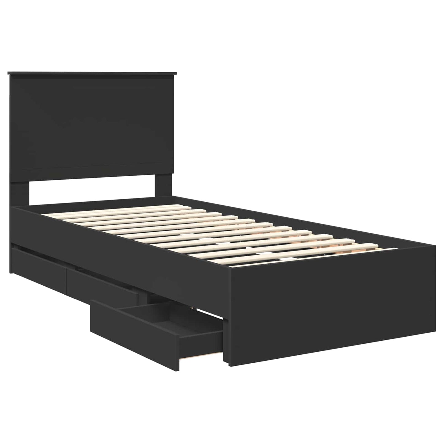 vidaXL Bed Frame with Drawer Black 90 x 200 cm Engineer Wood