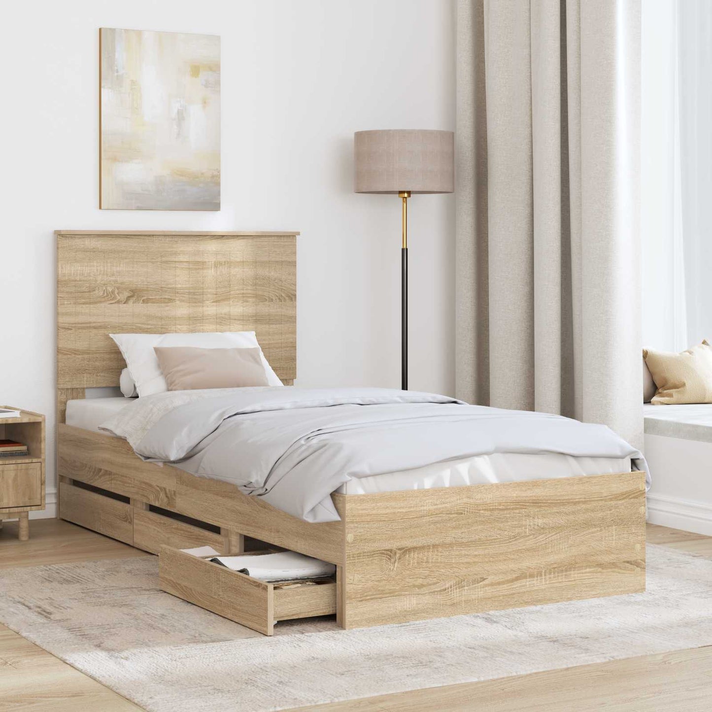 vidaXL Bed Frame with Drawer Sonoma Oak 90 x 200 cm Engineer Wood