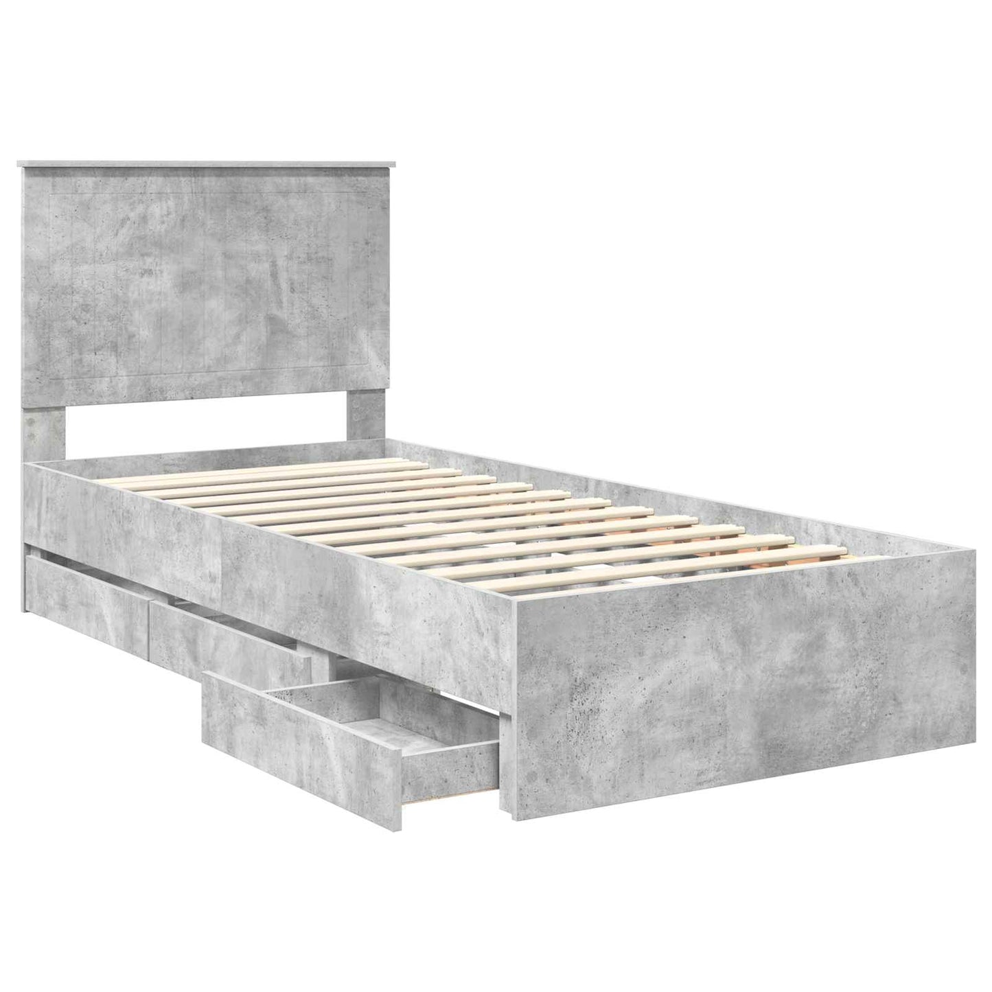 vidaXL Bed Frame with Drawer Concrete Grey 90 x 200 cm Engineer Wood