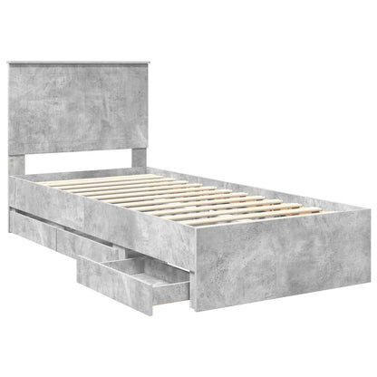 vidaXL Bed Frame with Drawer Concrete Grey 90 x 200 cm Engineer Wood