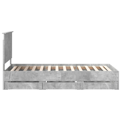 vidaXL Bed Frame with Drawer Concrete Grey 90 x 200 cm Engineer Wood
