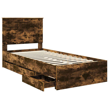 vidaXL Bed Frame with Drawer Smoked Oak 90 x 200 cm Engineer Wood