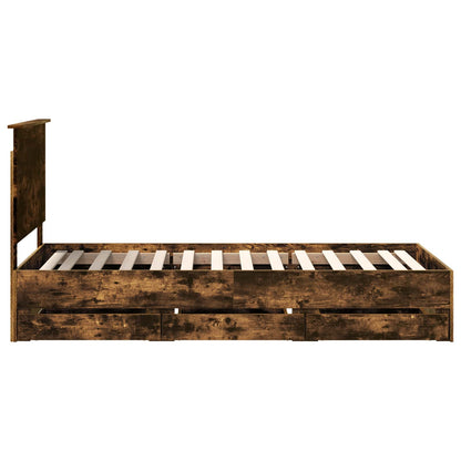vidaXL Bed Frame with Drawer Smoked Oak 90 x 200 cm Engineer Wood