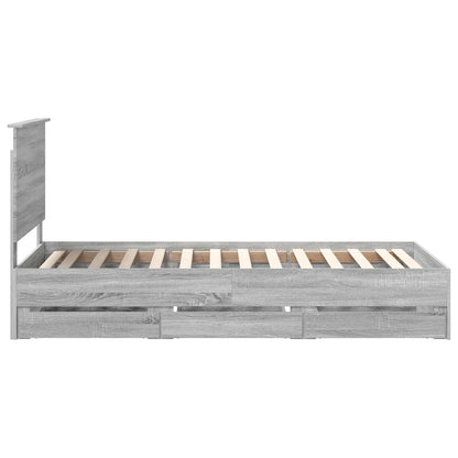 vidaXL Bed Frame with Drawer Grey Sonoma 90 x 200 cm Engineer Wood
