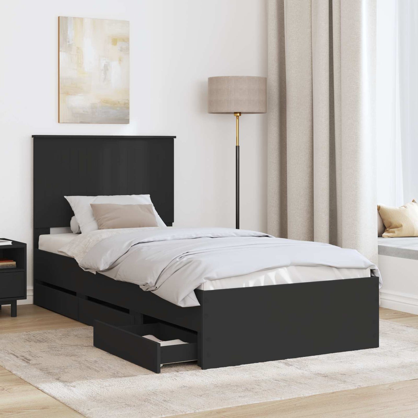 vidaXL Bed Frame with Drawer Black 90 x 190 cm Engineer Wood