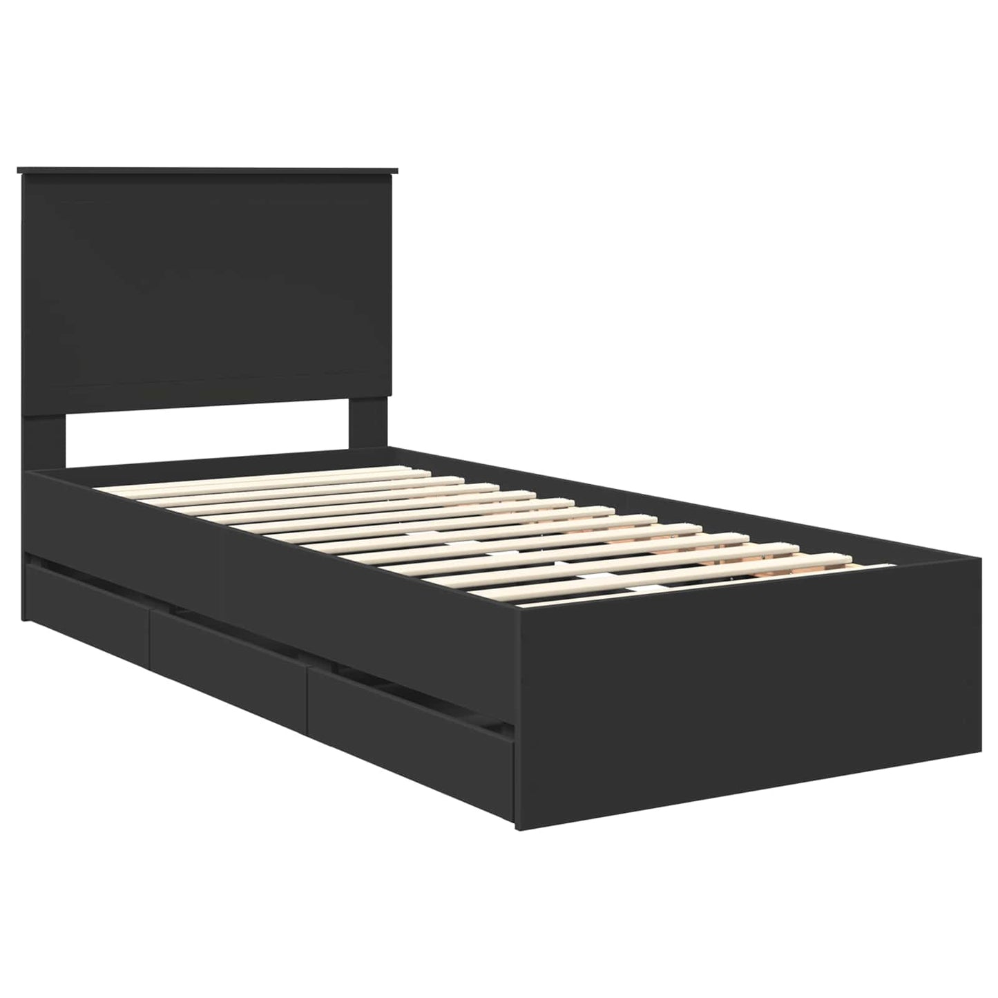 vidaXL Bed Frame with Drawer Black 90 x 190 cm Engineer Wood