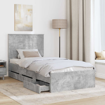 vidaXL Bed Frame with Drawer Concrete Grey 90 x 190 cm Engineer Wood
