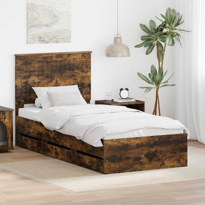 vidaXL Bed Frame with Drawer Smoked Oak 90 x 190 cm Engineer Wood