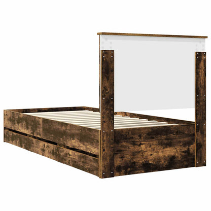 vidaXL Bed Frame with Drawer Smoked Oak 90 x 190 cm Engineer Wood