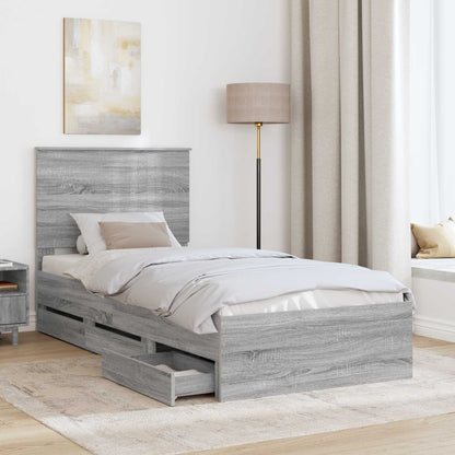 vidaXL Bed Frame with Drawer Grey Sonoma 90 x 190 cm Engineer Wood