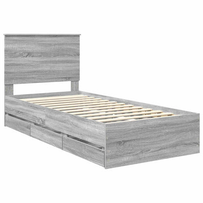 vidaXL Bed Frame with Drawer Grey Sonoma 90 x 190 cm Engineer Wood
