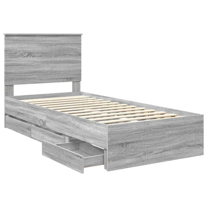vidaXL Bed Frame with Drawer Grey Sonoma 90 x 190 cm Engineer Wood