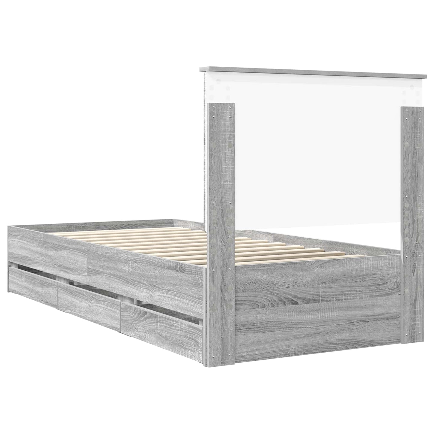 vidaXL Bed Frame with Drawer Grey Sonoma 90 x 190 cm Engineer Wood