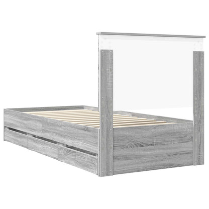 vidaXL Bed Frame with Drawer Grey Sonoma 90 x 190 cm Engineer Wood