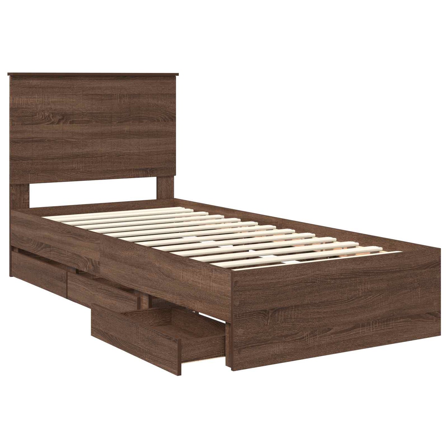 vidaXL Bed Frame with Drawer Brown Oak 90 x 190 cm Engineer Wood
