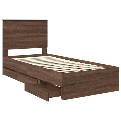 vidaXL Bed Frame with Drawer Brown Oak 90 x 190 cm Engineer Wood