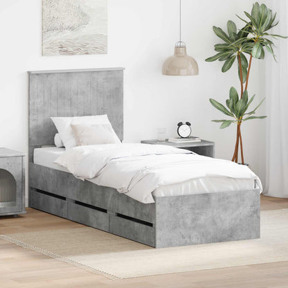 vidaXL Bed Frame with Drawer Concrete Grey 75 x 190 cm Engineer Wood
