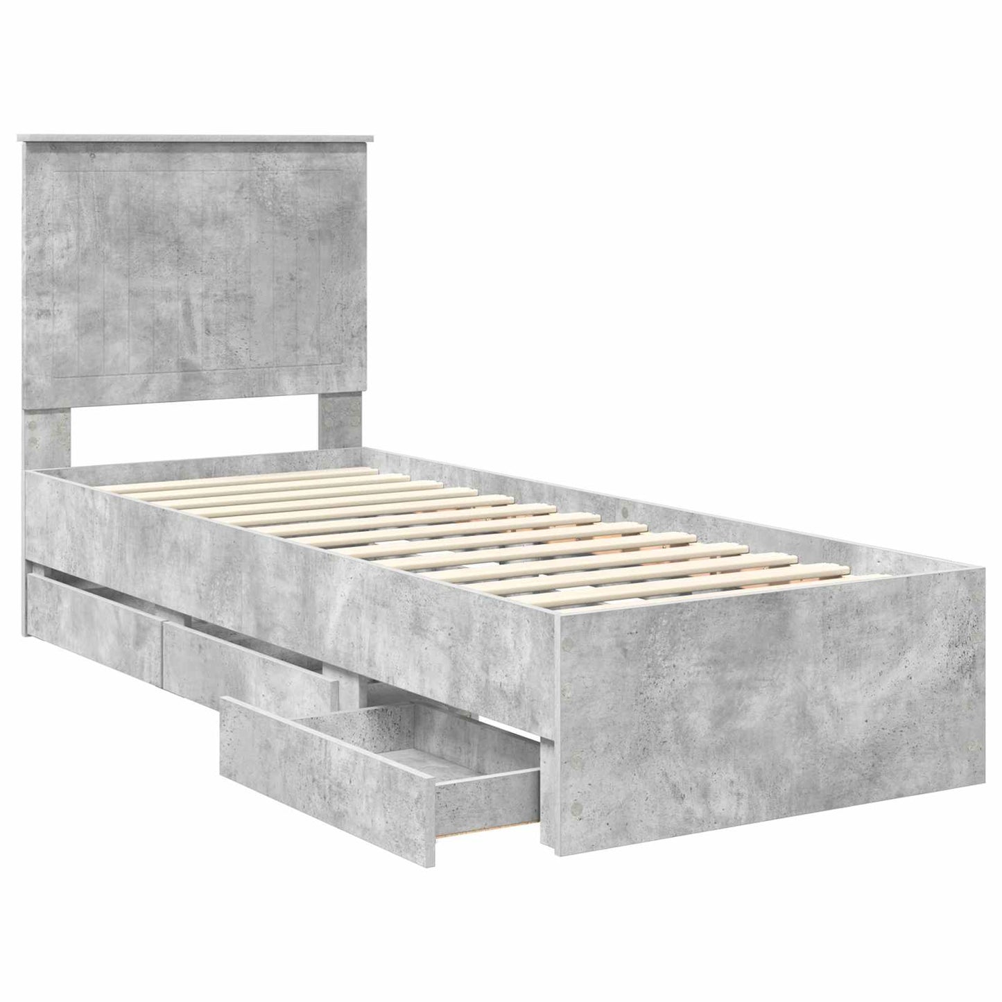 vidaXL Bed Frame with Drawer Concrete Grey 75 x 190 cm Engineer Wood
