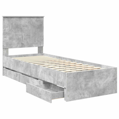 vidaXL Bed Frame with Drawer Concrete Grey 75 x 190 cm Engineer Wood