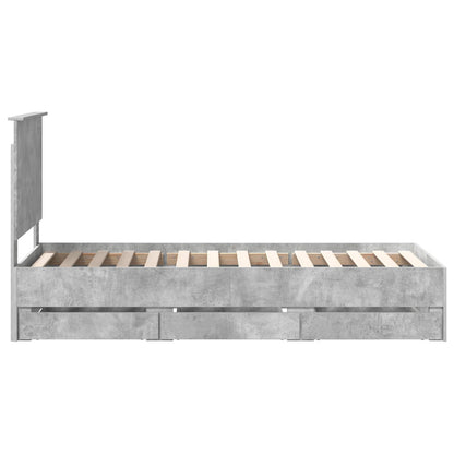 vidaXL Bed Frame with Drawer Concrete Grey 75 x 190 cm Engineer Wood
