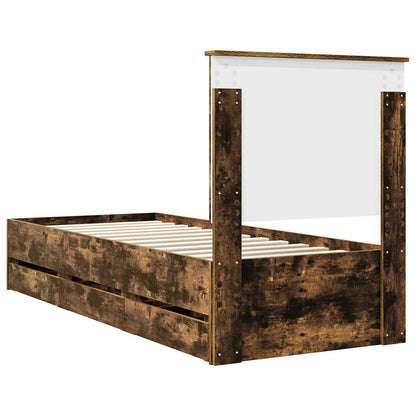 vidaXL Bed Frame with Drawer Smoked Oak 75 x 190 cm Engineer Wood