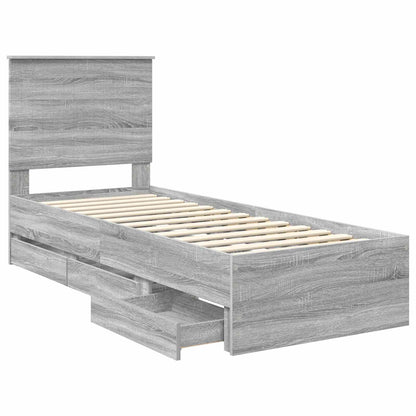 vidaXL Bed Frame with Drawer Grey Sonoma 75 x 190 cm Engineer Wood