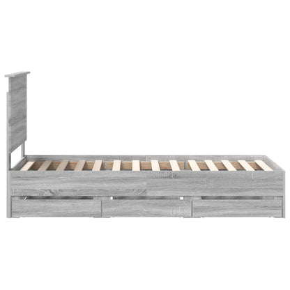 vidaXL Bed Frame with Drawer Grey Sonoma 75 x 190 cm Engineer Wood
