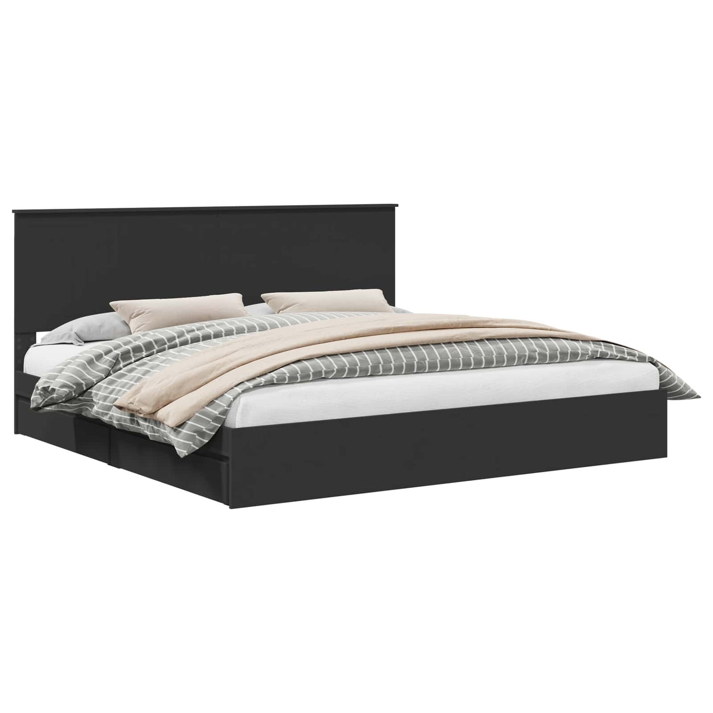 vidaXL Storage Bed with Headboard Black 200 x 200 cm Engineered Wood