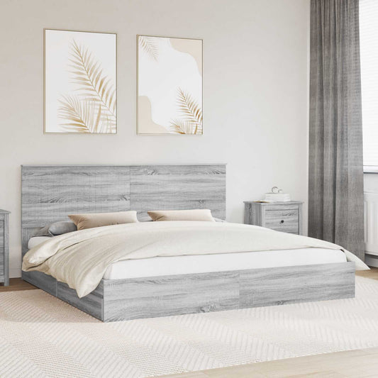 vidaXL Storage Bed Grey Sonoma 200 x 200 cm Engineered Wood
