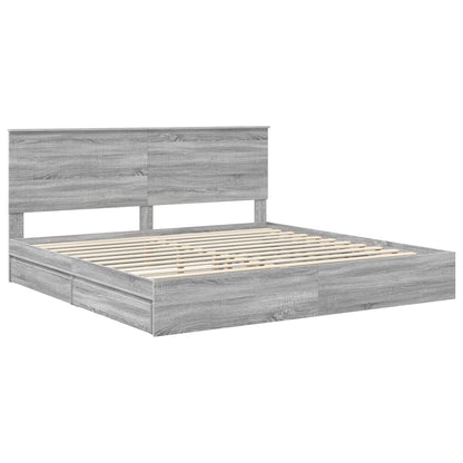 vidaXL Storage Bed Grey Sonoma 200 x 200 cm Engineered Wood