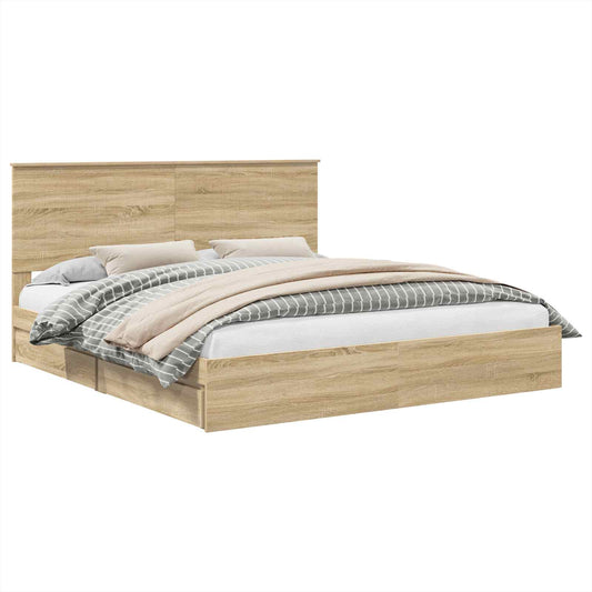 vidaXL Storage Bed with Drawer Sonoma Oak 180 x 200 cm Engineered Wood