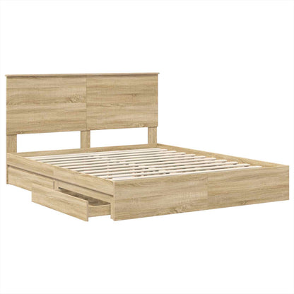 vidaXL Storage Bed with Drawer Sonoma Oak 160 x 200 cm Engineered Wood