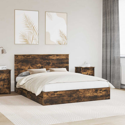 vidaXL Storage Bed with Drawer Smoked Oak 160 x 200 cm Engineered Wood