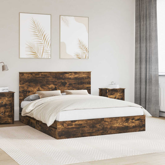 vidaXL Storage Bed with Drawer Smoked Oak 160 x 200 cm Engineered Wood