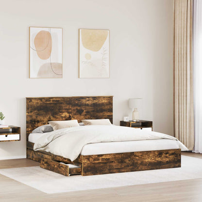 vidaXL Storage Bed with Drawer Smoked Oak 160 x 200 cm Engineered Wood