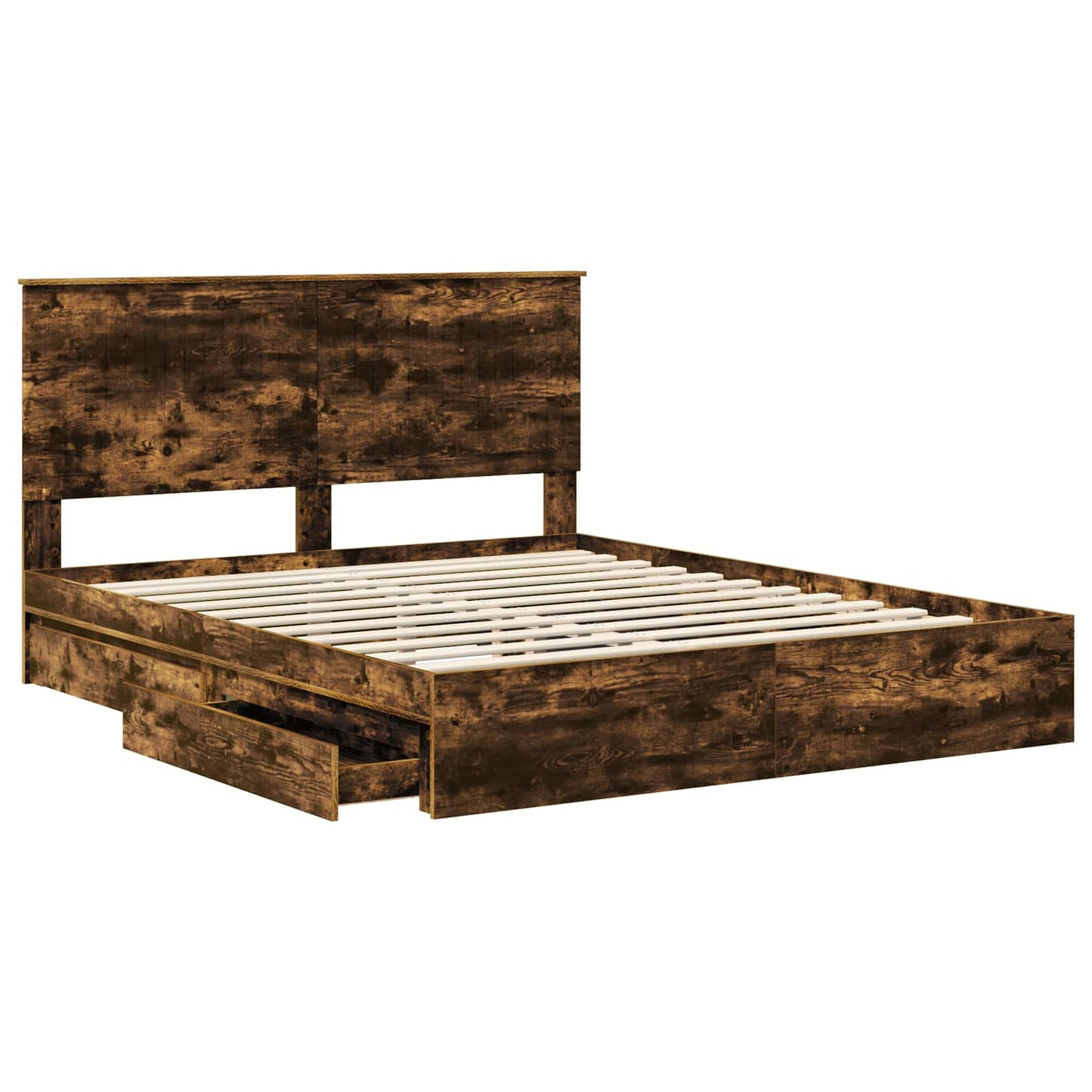 vidaXL Storage Bed with Drawer Smoked Oak 160 x 200 cm Engineered Wood